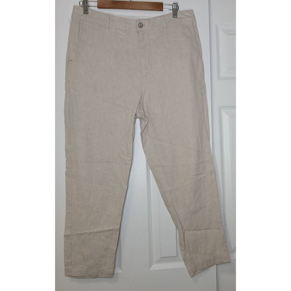 Zara mens 34 European linen pants oatmeal beige tapered leg quiet luxury - Picture 3 of 8